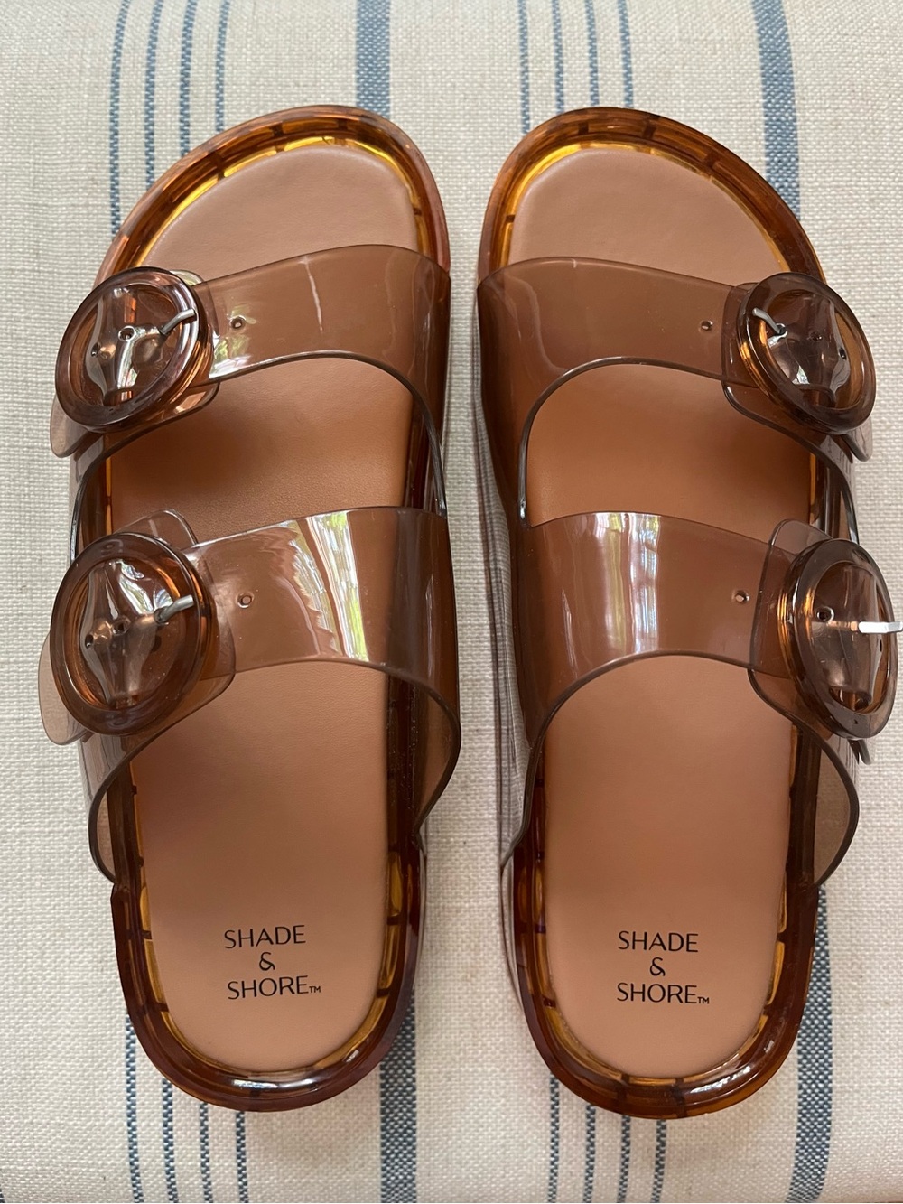 🆕 8 Shade & Shore Women's Brown Transparent Slide Sandals NWOT